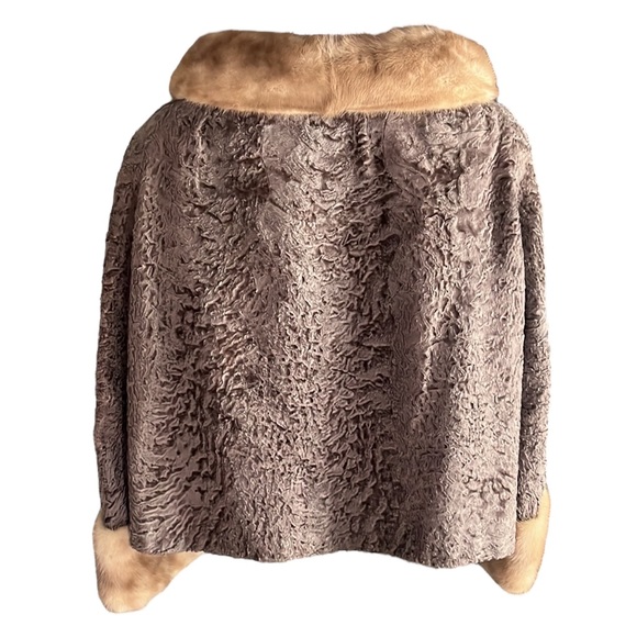 Vintage Brown Persian Lamb Jacket With Mink Collar Cuffs - Picture 12 of 16